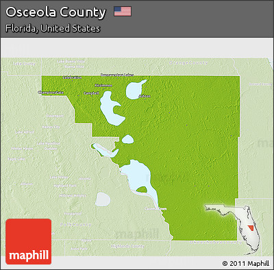 Physical 3D Map of Osceola County, lighten