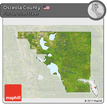 Satellite 3D Map of Osceola County, lighten