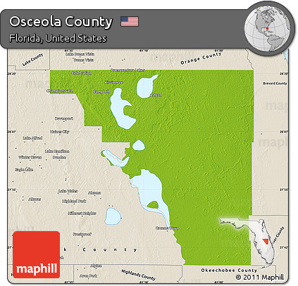 Physical Map of Osceola County, shaded relief outside
