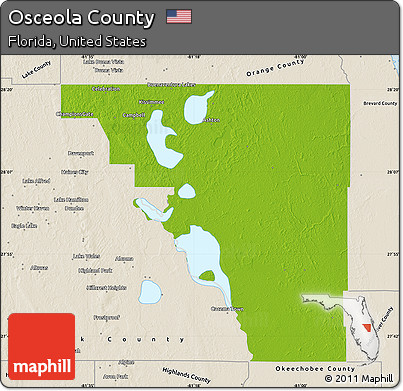 Physical Map of Osceola County, shaded relief outside