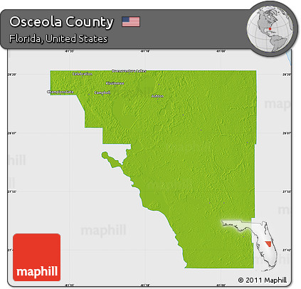 Physical Map of Osceola County, single color outside
