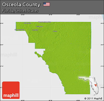 Physical Map of Osceola County, single color outside