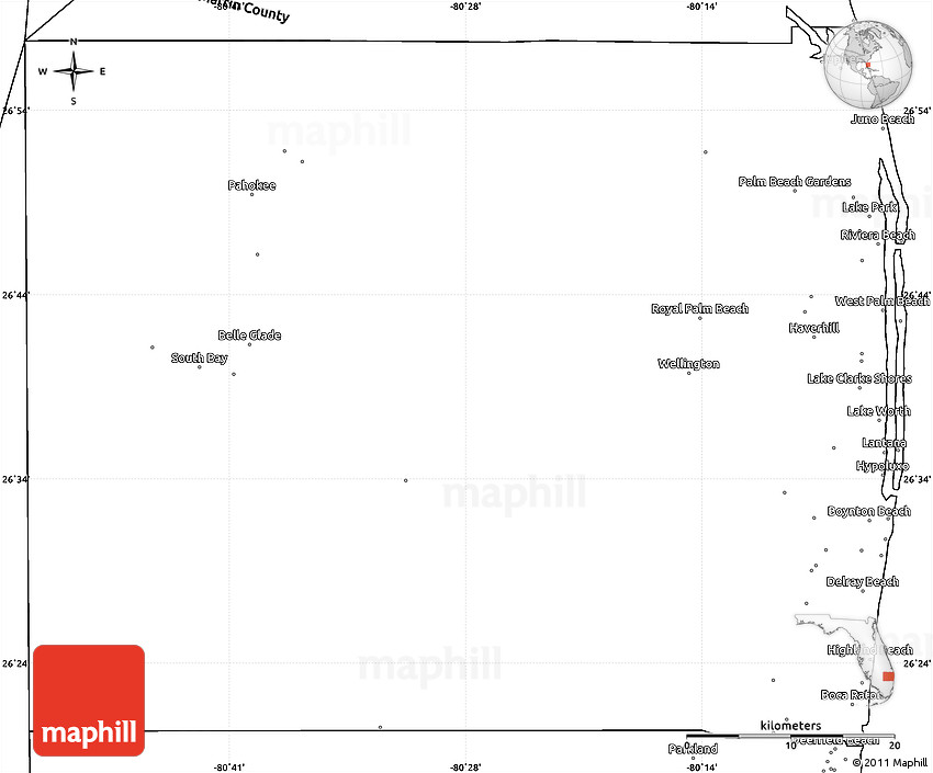 Blank Simple Map of Palm Beach County