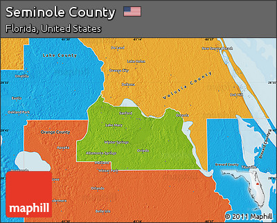 Physical Map of Seminole County, political outside