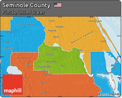 Physical Map of Seminole County, political outside