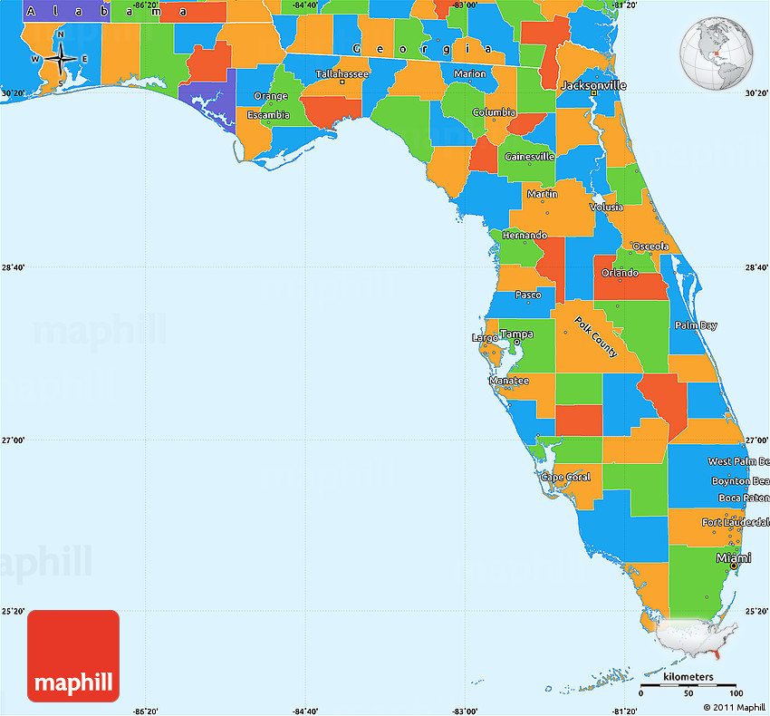 Florida State Wall Map With Counties 48wx Laminated