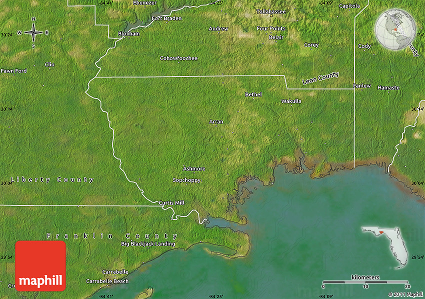 Satellite Map of Wakulla County