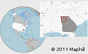 Gray Location Map of ZIP code 30102, highlighted country, highlighted state, hill shading