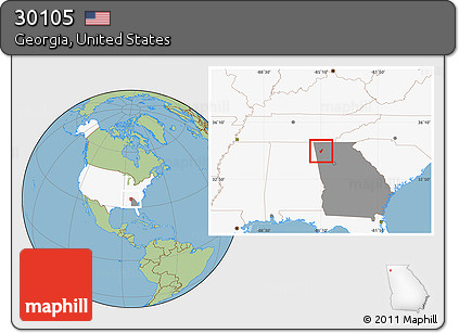 Savanna Style Location Map of ZIP Code 30105, highlighted country, highlighted state