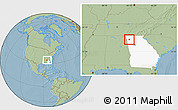 Savanna Style Location Map of ZIP code 30105, highlighted state, hill shading