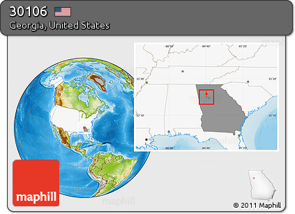 Physical Location Map of ZIP Code 30106, highlighted country, highlighted state