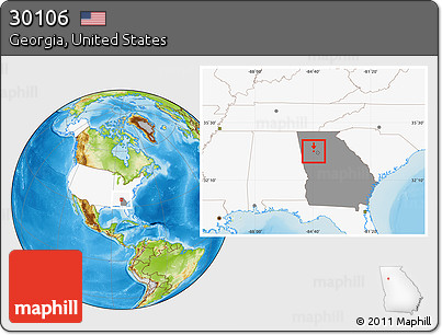 Physical Location Map of ZIP Code 30106, highlighted country, highlighted state
