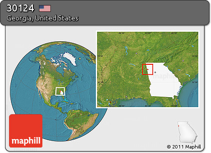 Satellite Location Map of ZIP Code 30124, highlighted state