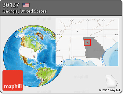 Physical Location Map of ZIP Code 30127, highlighted country, highlighted state
