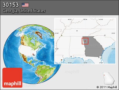 Physical Location Map of ZIP Code 30153, highlighted country, highlighted state