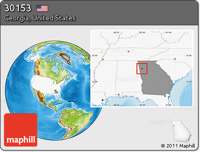 Physical Location Map of ZIP Code 30153, highlighted country, highlighted state