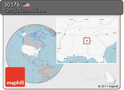 Gray Location Map of ZIP Code 30176, highlighted country, highlighted county, hill shading
