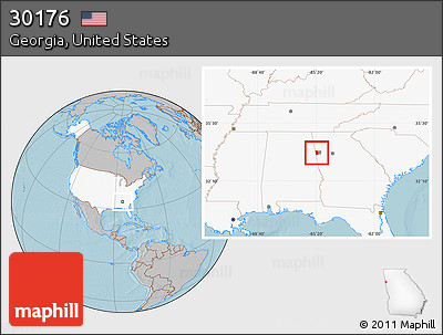 Gray Location Map of ZIP Code 30176, highlighted country, highlighted county, hill shading