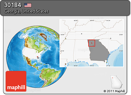 Physical Location Map of ZIP Code 30184, highlighted country, highlighted state