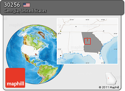Physical Location Map of ZIP Code 30256, highlighted country, highlighted state
