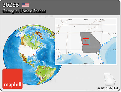 Physical Location Map of ZIP Code 30256, highlighted country, highlighted state