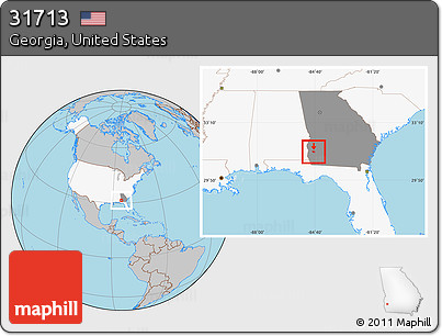 Gray Location Map of ZIP Code 31713, highlighted country, highlighted state