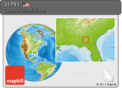 Physical Location Map of ZIP Code 31791, highlighted county