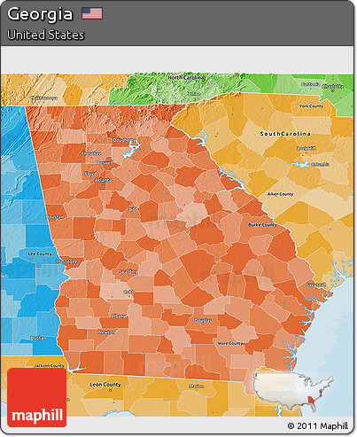 Political Shades 3D Map of Georgia