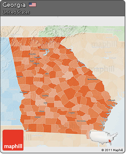 Political Shades 3D Map of Georgia, lighten