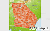 Political Shades 3D Map of Georgia, physical outside