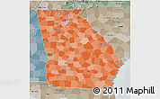 Political Shades 3D Map of Georgia, semi-desaturated