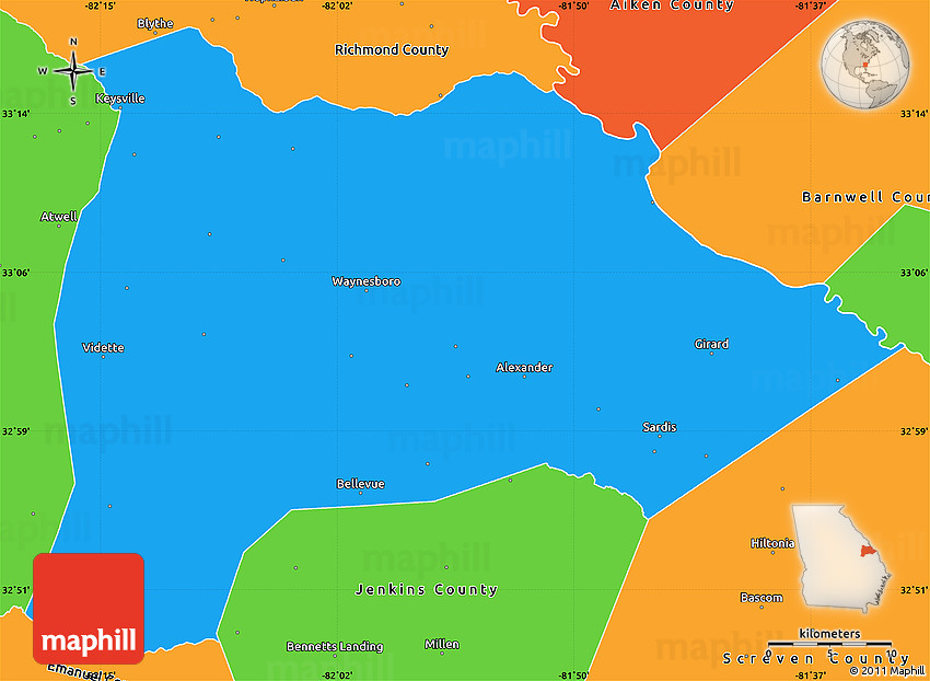 Political Simple Map of Burke County