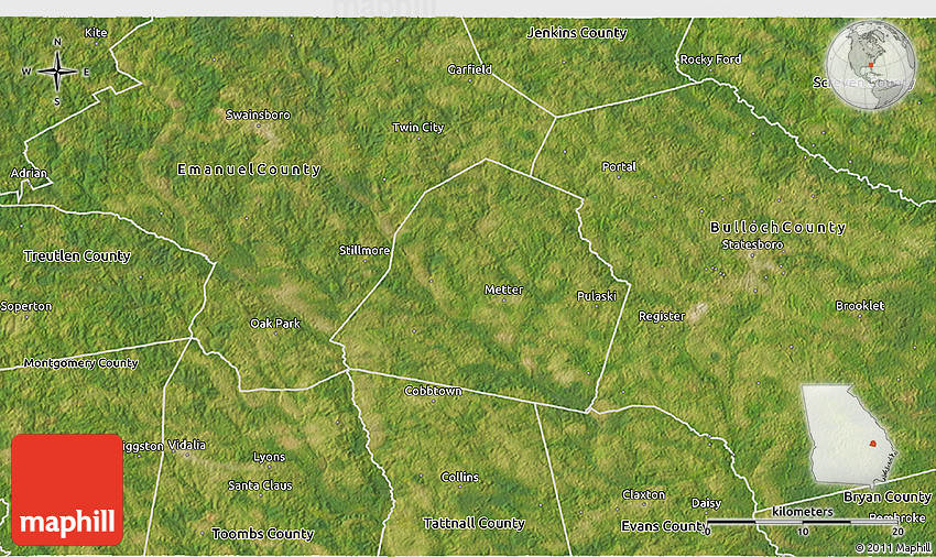 Satellite 3D Map of Candler County