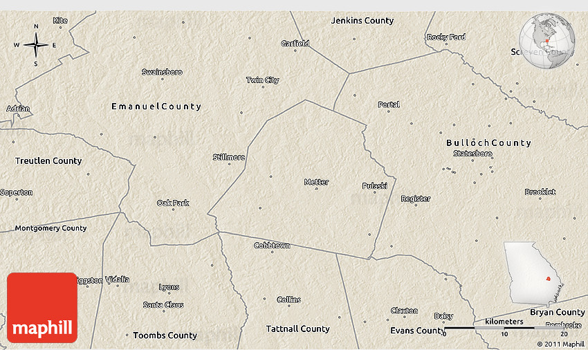 Shaded Relief 3D Map of Candler County