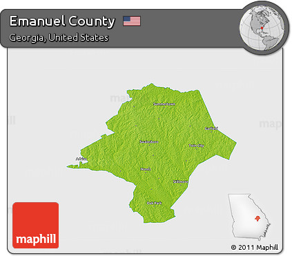 Physical 3D Map of Emanuel County, single color outside