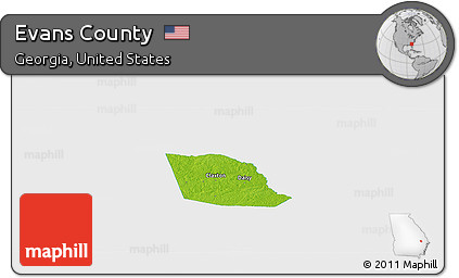 Physical Panoramic Map of Evans County, single color outside