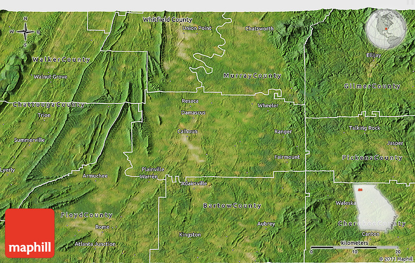 Satellite 3D Map of Gordon County