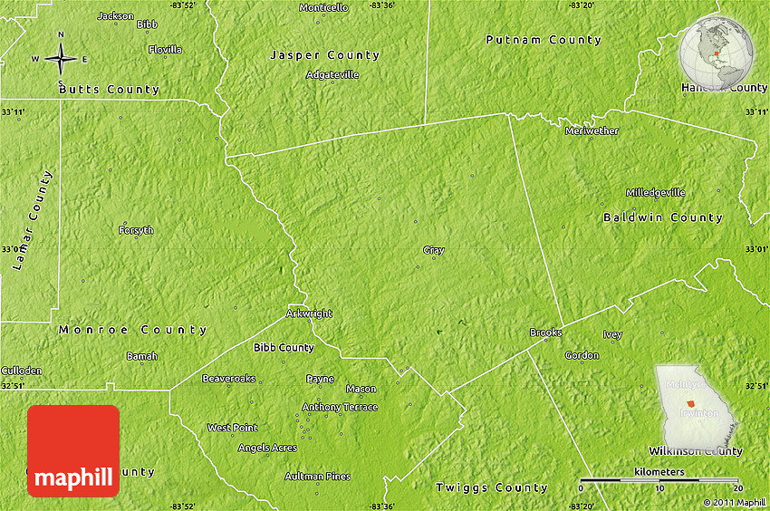 Physical Map of Jones County