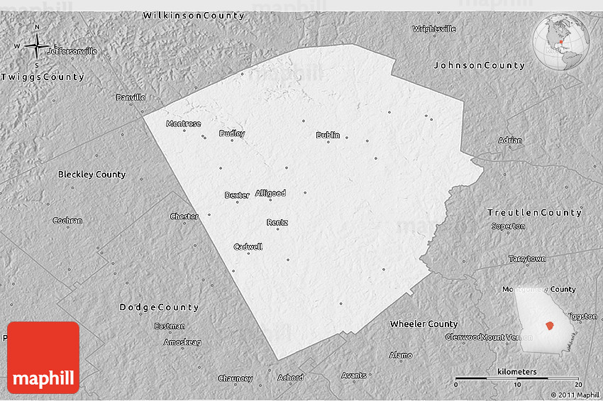 Gray 3D Map of Laurens County