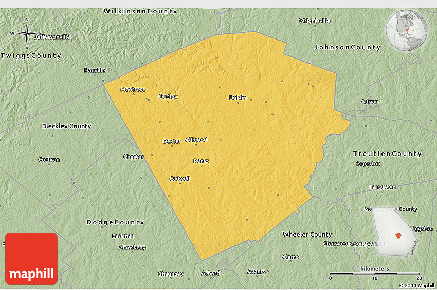 Savanna Style 3D Map of Laurens County