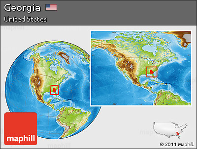 Physical Location Map of Georgia, within the entire country