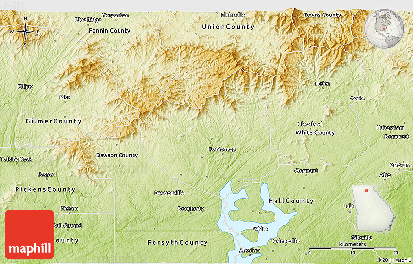 Physical 3D Map of Lumpkin County