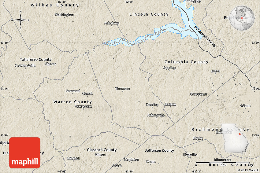 Shaded Relief Map of McDuffie County