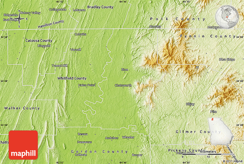 Physical Map of Murray County