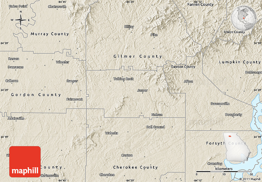 Shaded Relief Map of Pickens County