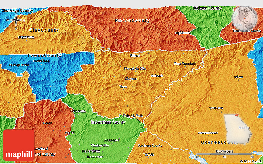 Political 3D Map of Rabun County