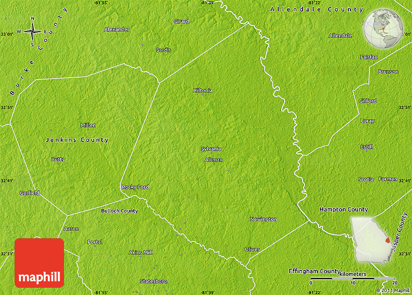 Physical Map of Screven County