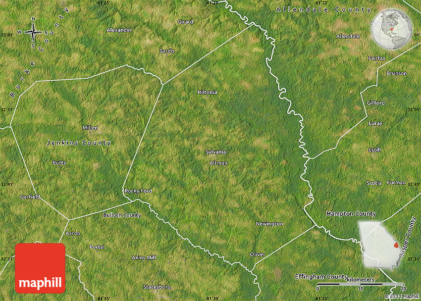 Satellite Map of Screven County