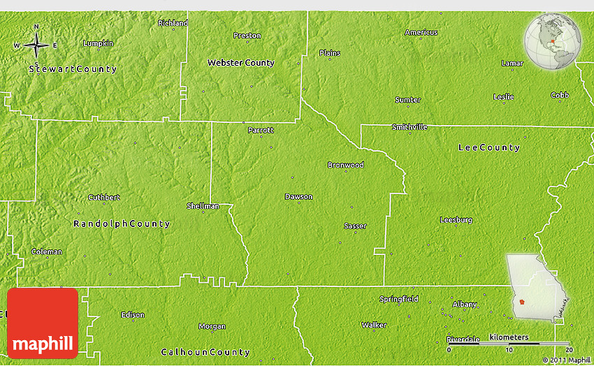 Physical 3D Map of Terrell County
