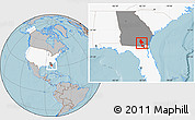 Gray Location Map of Ware County, highlighted country, highlighted parent region, hill shading